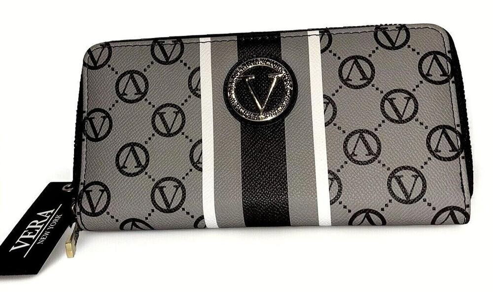Vera New York Signature Zip Around Wallet Clutch Gray Logo